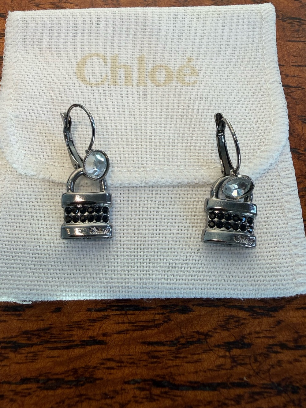 Chloe Black Crystal Paddington Drop Earrings w/Dust Bag & COA